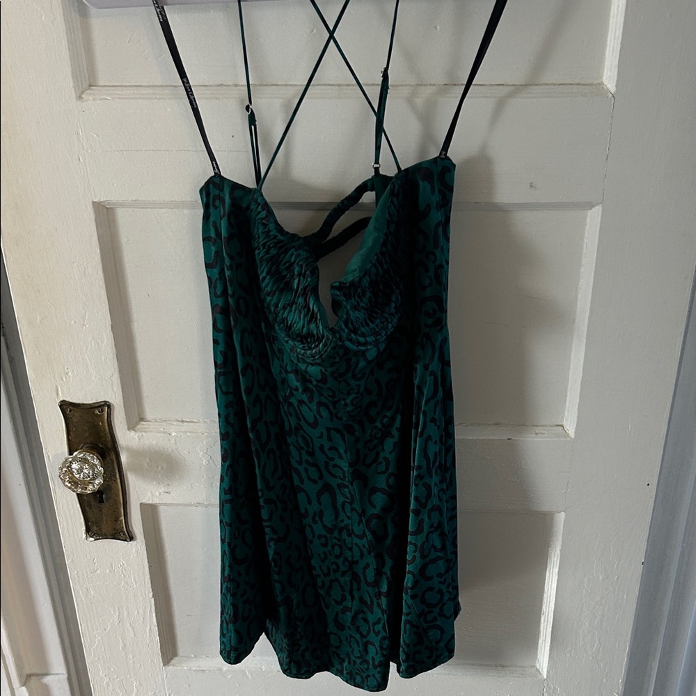 For Love And Lemons Teal Leopard Mini Dress